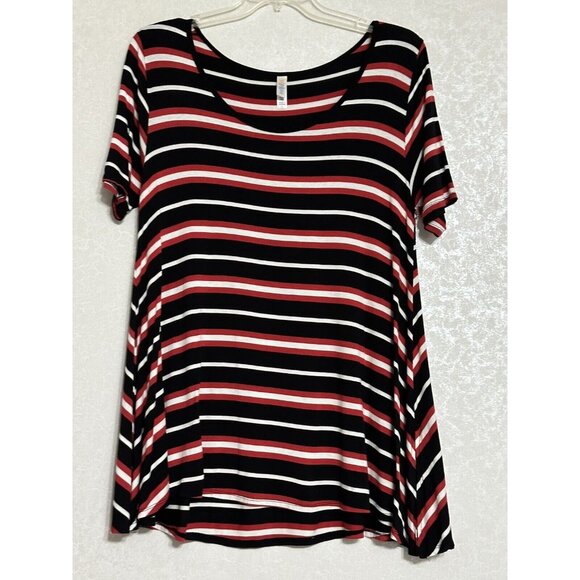 LulaRoe Red White &‎ Black Striped Tunic Top Short Sleeve Shirt Stretch L - Picture 1 of 4